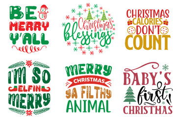 Holiday Celebration and Winter Phrase Collection Christmas Vector Illustration for Advertisement, Mug Design, Flyer