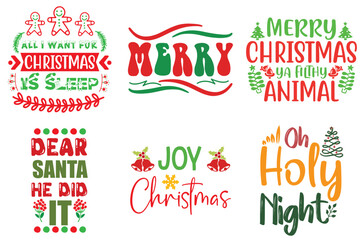 Fototapeta na wymiar Holiday Celebration and Winter Phrase Bundle Christmas Vector Illustration for Decal, Bookmark, Flyer