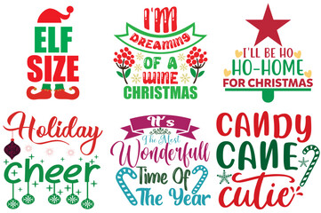Merry Christmas Phrase Bundle Christmas Vector Illustration for Flyer, Bookmark, Printable