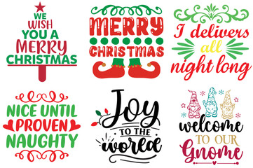 Merry Christmas and Happy New Year Inscription Set Christmas Vector Illustration for Wrapping Paper, Announcement, T-Shirt Design