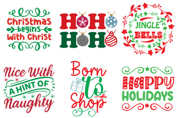 Merry Christmas and New Year Typographic Emblems Set Christmas Vector Illustration for Greeting Card, Icon, Sticker