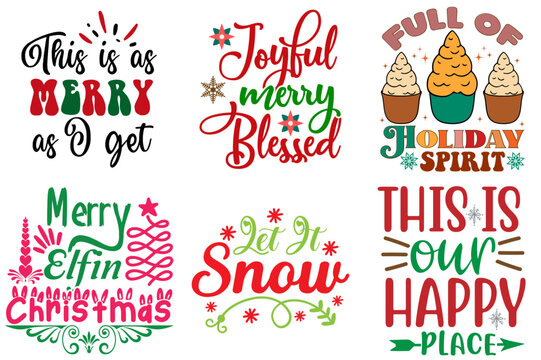 Merry Christmas Phrase Set Christmas Vector Illustration for Printing Press, Newsletter, Presentation