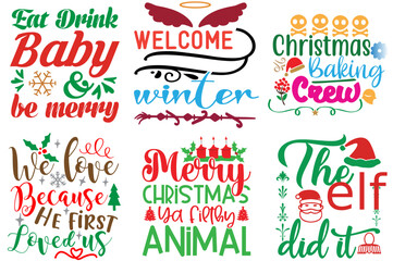 Merry Christmas Typography Collection Christmas Vector Illustration for T-Shirt Design, Banner, Social Media Post