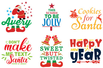 Happy Holiday and Winter Inscription Collection Christmas Vector Illustration for Sticker, Motion Graphics, Printing Press