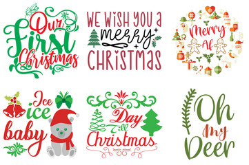 Merry Christmas and Happy Holiday Calligraphy Collection Christmas Vector Illustration for Icon, Label, Logo