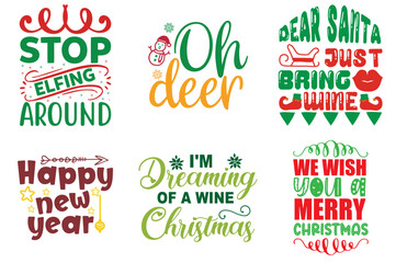 Christmas and Holiday Quotes Collection Christmas Vector Illustration for Sticker, Greeting Card, Packaging