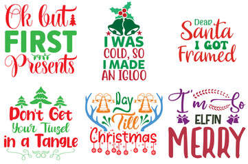 Christmas and New Year Typographic Emblems Collection Christmas Vector Illustration for Vouchers, Magazine, Postcard