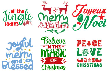 Merry Christmas and Holiday Celebration Calligraphic Lettering Set Christmas Vector Illustration for Bookmark, T-Shirt Design, Social Media Post