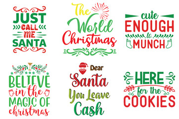 Merry Christmas Typography Set Christmas Vector Illustration for Postcard, Mug Design, Printable