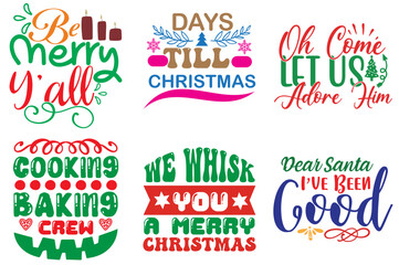 Merry Christmas and New Year Quotes Set Christmas Vector Illustration for T-Shirt Design, Book Cover, Advertising