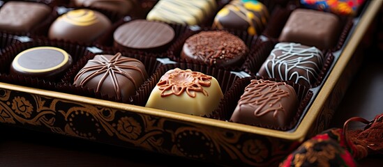assortment of chocolates and praline in the gift box
