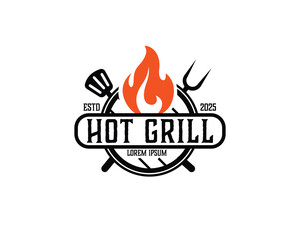 vintage hot grill barbecue Logo design vector template illustration inspiration