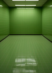 Simple room, green Wall, tiled Floor