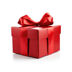 Christmas gift box with red bow on white background