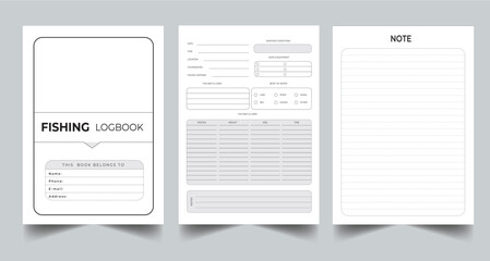 Editable Fishing Log Book Planner Kdp Interior printable template Design.