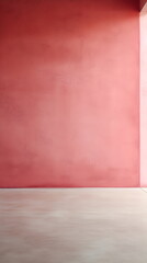 Simple room, raspberry color Wall, concrete Floor
