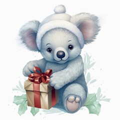 Cute Koala with gift Christmas & Happy new year concept