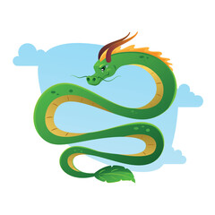 Fototapeta premium Green dragon vector illustration in cartoon style. The symbol of Chinese New Year is a cute green dragon. New Year.