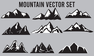 Mountains silhouettes 9 set Shapes For Logos mountain icons set. vector illustration. - obrazy, fototapety, plakaty