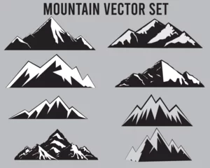Afwasbaar Fotobehang Donkergrijs Mountains silhouettes. Rocky mountains icon or logo collection. silhouette Vector illustration.