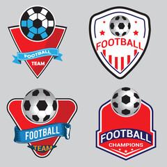 Naklejka premium Set of 4 soccer Logo or football club sign Badge. Football logo with shield background vector design, Soccer football logo, emblem collections, designs templates.