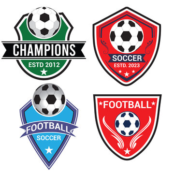 Set of 4 soccer Logo or football club sign Badge. Football logo with shield background vector design,  emblem collections.