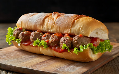 Capture the essence of Meatball Sub in a mouthwatering food photography shot Generative AI