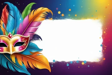 Foto auf Acrylglas Antireflex 3d rendering illustration illustration venice carnival colorful feather mask,space for text or message,banner or greeting card.ai generated © KengVit14