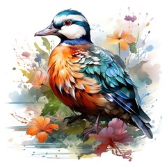Mandarin duck with vibrant plumage