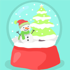 snowman with christmas tree, christmas glass snow ball line art drawing