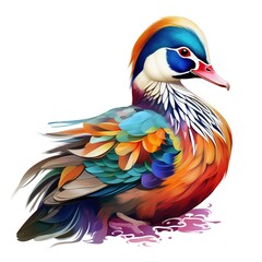 Mandarin ducks multicolored plumage