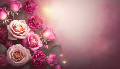 pink roses on bright background with copy space