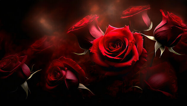 red roses on dark background, Valentine day card