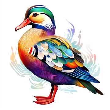 Mandarin ducks multicolored plumage