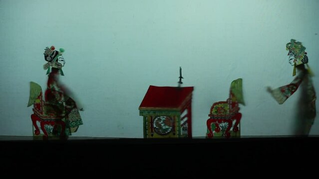 Chinese shadow show on screen, North China