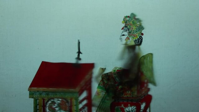 Chinese shadow show on screen, North China