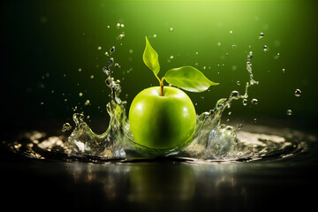 green apple with water splash