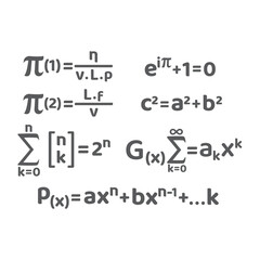 Mathematics and mathematical equations and theorems set. Pythagorean theorem, formula and equation.