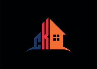 Real Estate CK Logo Design On Creative Vector monogram Logo template.Building Shape CK Logo.