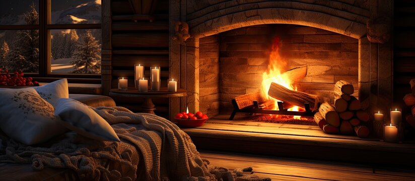 Cozy Ambiance Created By A Fire In A Fireplace. Stay Warm.