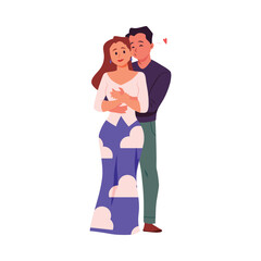 Enamored couple hugging and kissing, vector love relationship, romantic sweethearts, two lovers spending time together