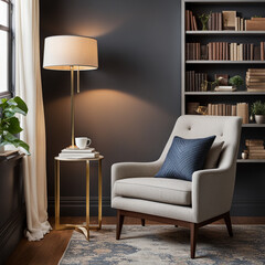  Chic reading nook with a comfortable armchair, floor lamp, and a collection of books