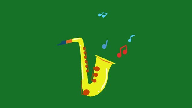 Animation of a Saxophone playing notes.saxophone with musical notes