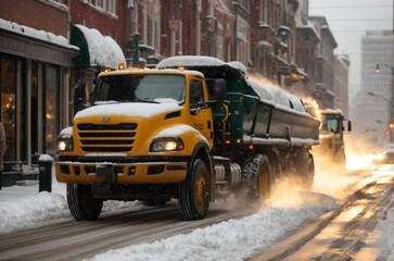 Urban Snow Removal: Snowplows Clearing City Streets