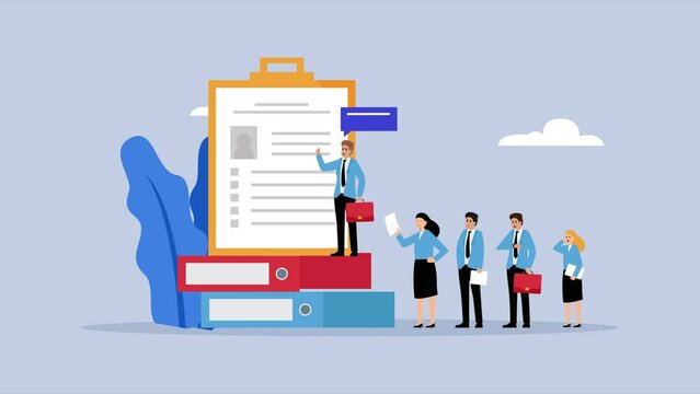 Business people with online recruitment application queue