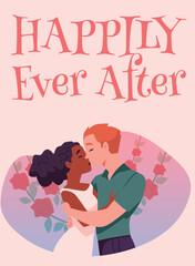 Valentine Day card, young couple in love, cartoon vector illustration