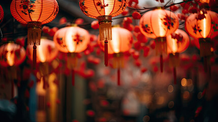 Lantern with flowers on blur background, Chinese elements