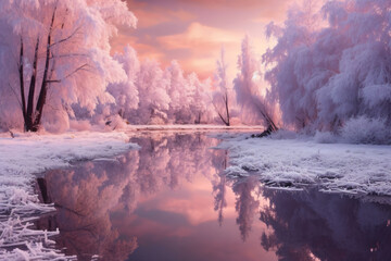 Beautiful Winter Landscape. Ai generative