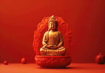Statue of a Chinese Buddha on a red background