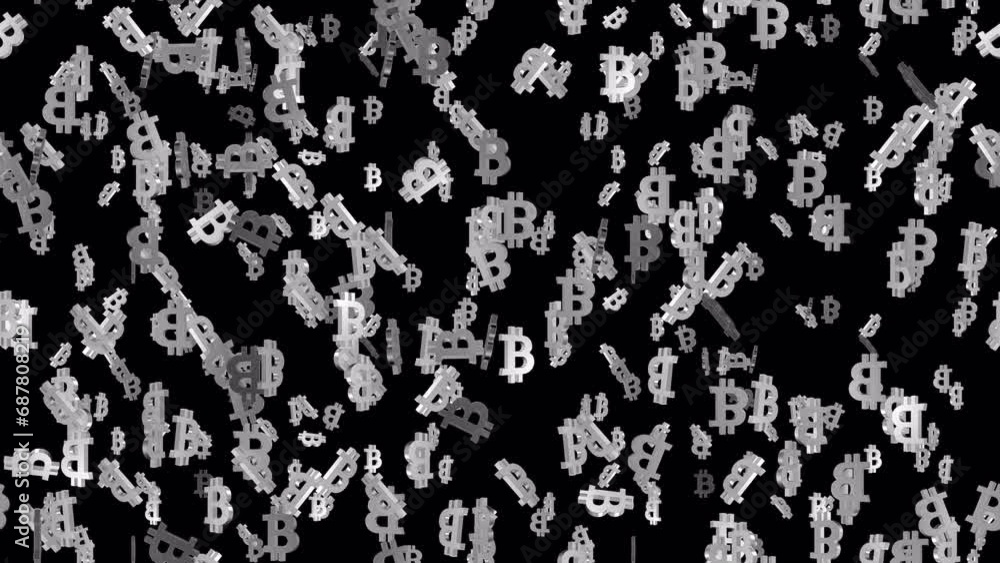 Aufkleber bitcoin crypto currency loop tile swirl with alpha. this 3d animation of bicoin is loopable and tile